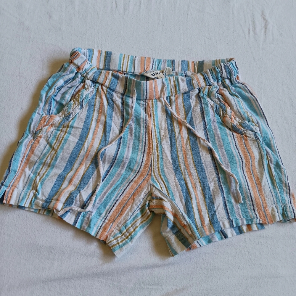 Briggs Linen/cotton Blend New York High Waist Blue and Orange Summer Shorts